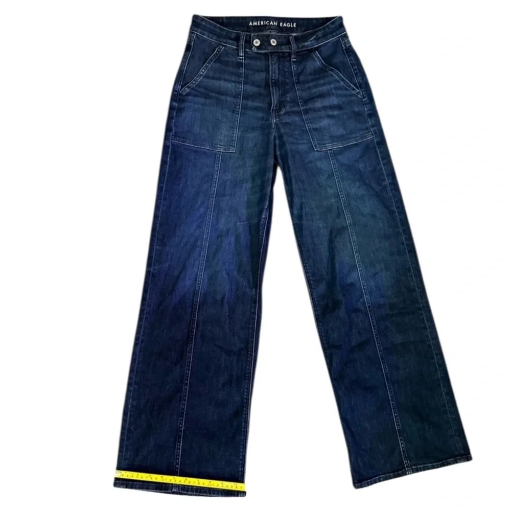 American Eagle Outfitters size 6 blue wash Super high -Rise Baggy wide leg - Picture 5 of 12